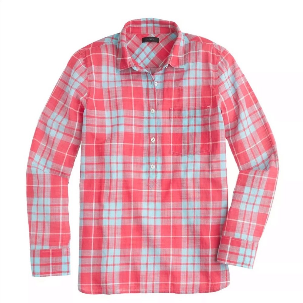 J. Crew Gauze Popover in Red Plaid XXS